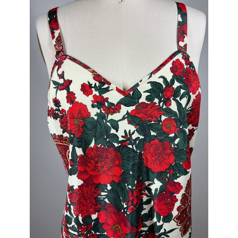 Vintage Red Green Floral Lingerie Slip Dress and Robe Sleep Set Medium 80s 90s - Picture 9 of 12